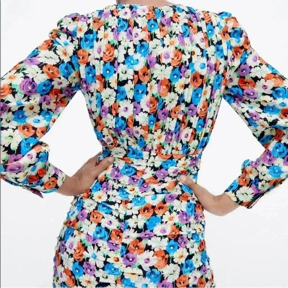 [L]ZARA WMN Multicoloured Floral Viscose LS Pencil Dress Sweetheart  Zip - Picture 5 of 13